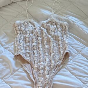 SHEIN White Floral Lace Bodysuit
